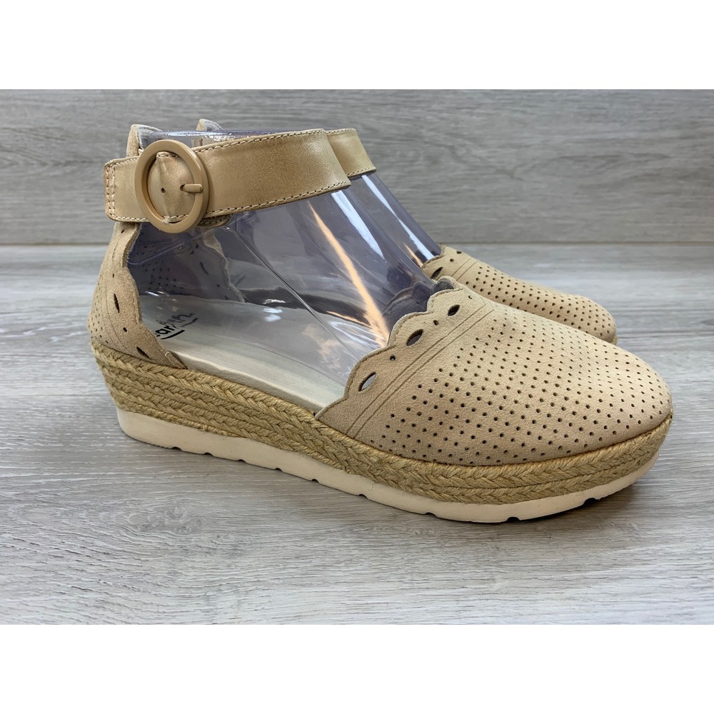 Earth Modena Marigold Light Tan Suede Espadrille Wedge Sandals 7.5 Shoes